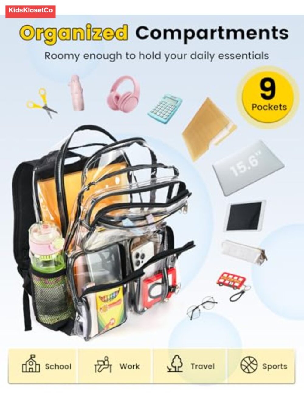 Clear Backpack for School, Large Transparent Bookbag for Girls Boys, Heavy Duty - Picture 2 of 5